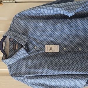 VAN HEUSEN MEN'S BIG & TALL WHITE & BLUE GEO SHORT SLEEVES BUTTON SHIRT 3XLT